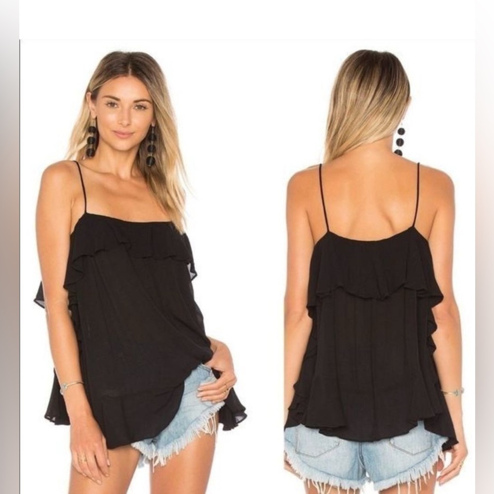 Free People Intimately Cascade Ruffle Tank Top Black Small Whimsigoth Coquette